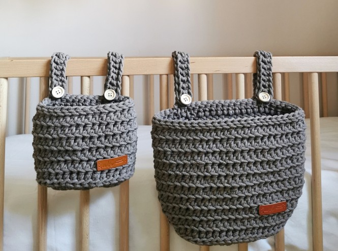Set of Hanging Crib Baskets "Grey"
